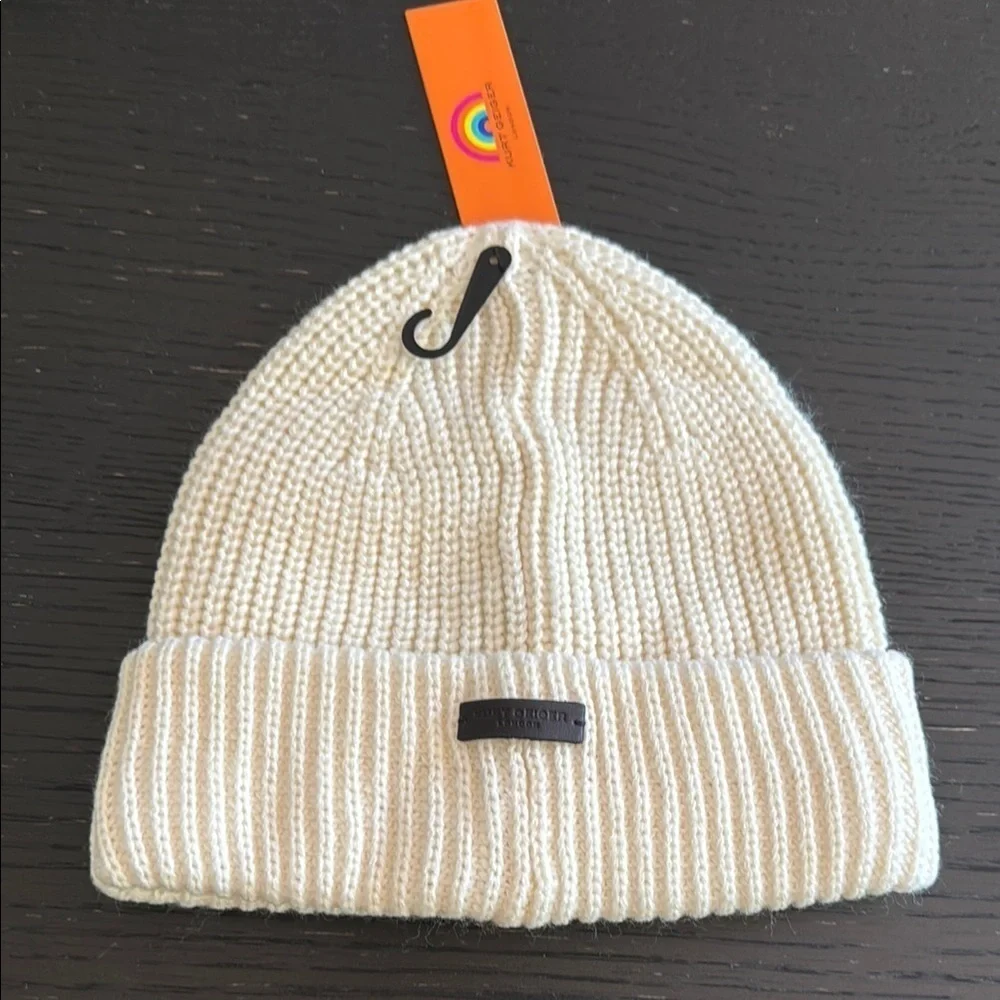 Kurt Geiger London Women’s Cream Knit Hat with Pink Crystal Embellishments